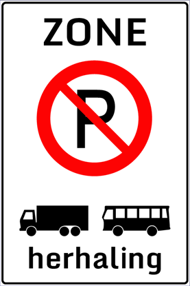 Afbeeldingen van Parkeerverbod E201-ZH Herhaling zone voor vrachtwagens en bussen 40x60