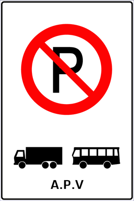 Afbeeldingen van Parkeerverbod E202 Voor vrachtwagens en bussen; Volgens A.P.V 40x60