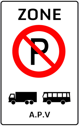 Afbeeldingen van Parkeerverbod E202-Z Voor vrachtwagens en bussen; Volgens A.P.V. 25x40