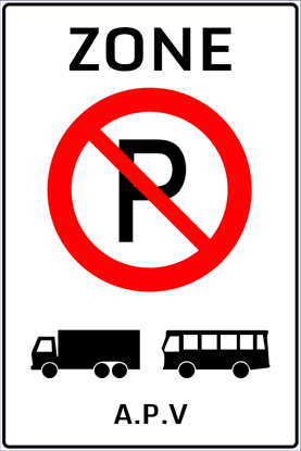 Afbeeldingen van Parkeerverbod E202-Z Voor vrachtwagens en bussen; Volgens A.P.V. 40x60