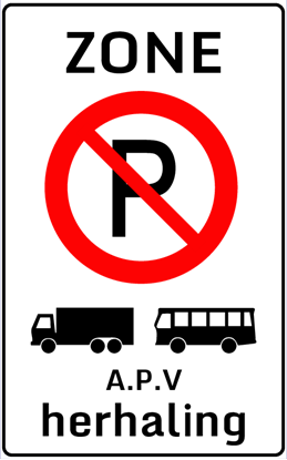 Afbeeldingen van Parkeerverbod E202-ZH Voor vrachtwagens en bussen; Volgens A.P.V. 25x40