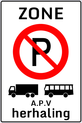 Afbeeldingen van Parkeerverbod E202-ZH Voor vrachtwagens en bussen; Volgens A.P.V. 40x60