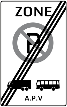 Afbeeldingen van Parkeerverbod E202-ZE Voor vrachtwagens en bussen; Volgens A.P.V. 25x40