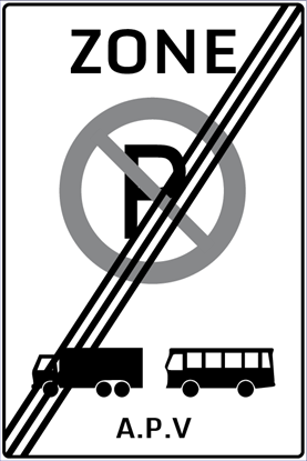 Afbeeldingen van Parkeerverbod E202-ZE Voor vrachtwagens en bussen; Volgens A.P.V. 40x60