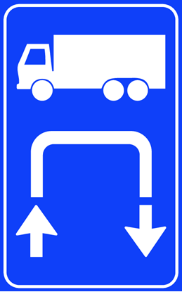 Afbeeldingen van Verkeersbord E303 Keermogelijkheid voor vrachtwagens 25x40
