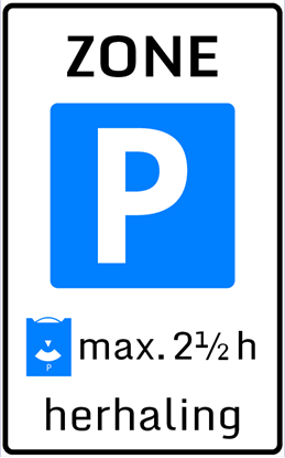 Afbeeldingen van Parkeergelegenheid E10-ZH Herhaling parkeerschijfzone (max. 2½ h) 25x40