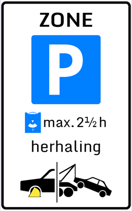 Afbeeldingen van Parkeergelegenheid E10-ZHKS Herhaling parkeerschijfzone (max. 2½ h) 25x40